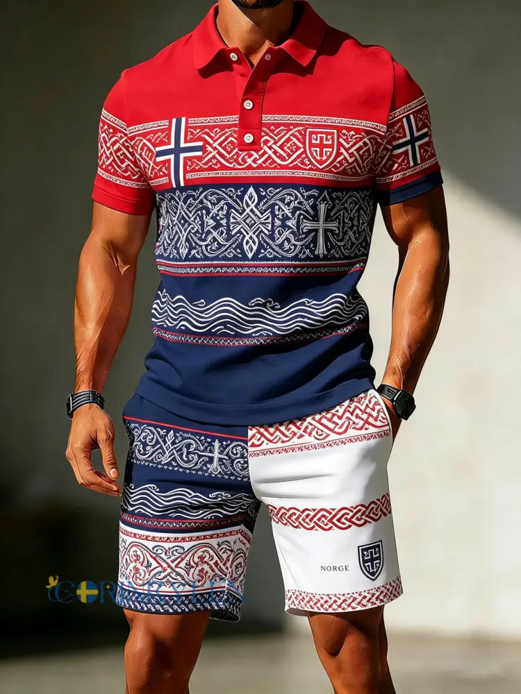 Mäns Norge fotboll match hejar konst Print Polo Set - A / S