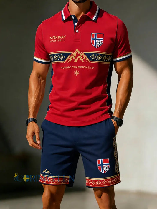 Mäns Norge fotboll match hejar konst Print Polo Set - A / S