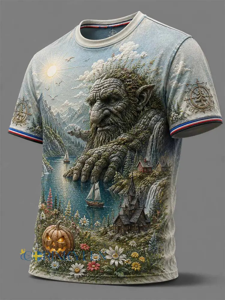 Mäns norska Halloween Elf världsmönster tryckt T-shirt - som bild / S
