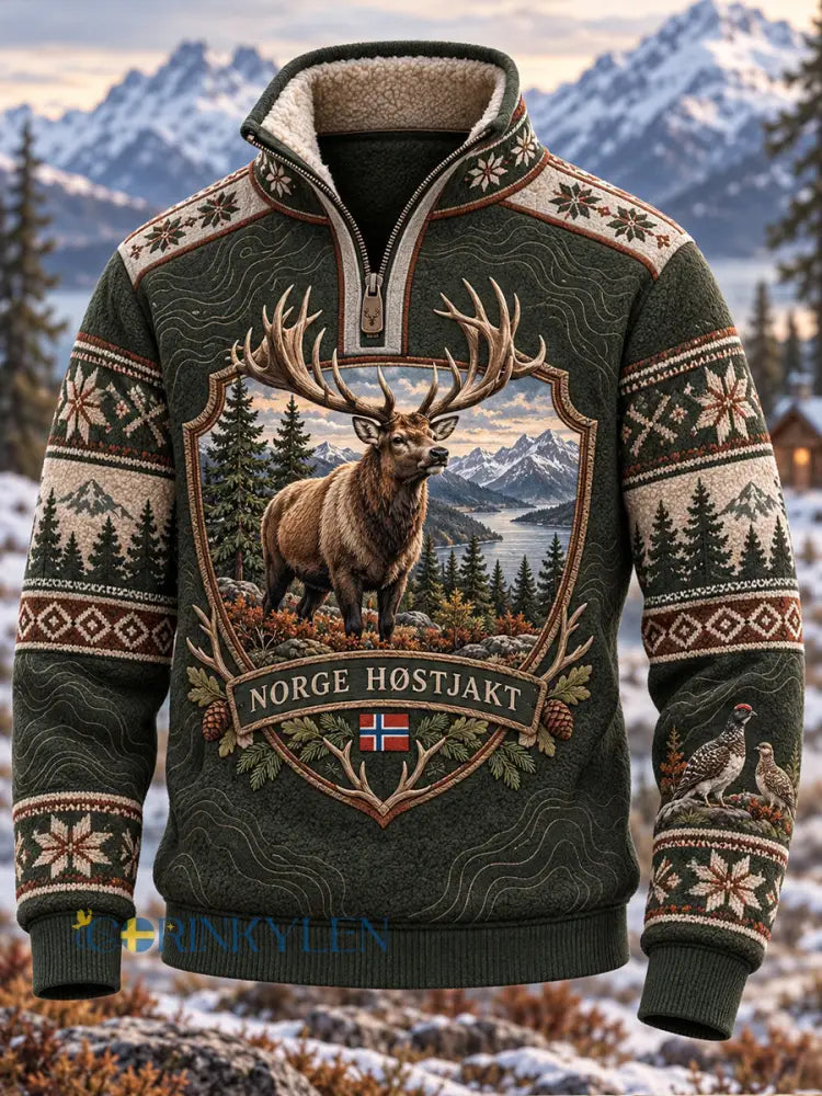 Mäns norska jaktsäsong Half-Zip långärm Flannel Sweatshirt - A / S
