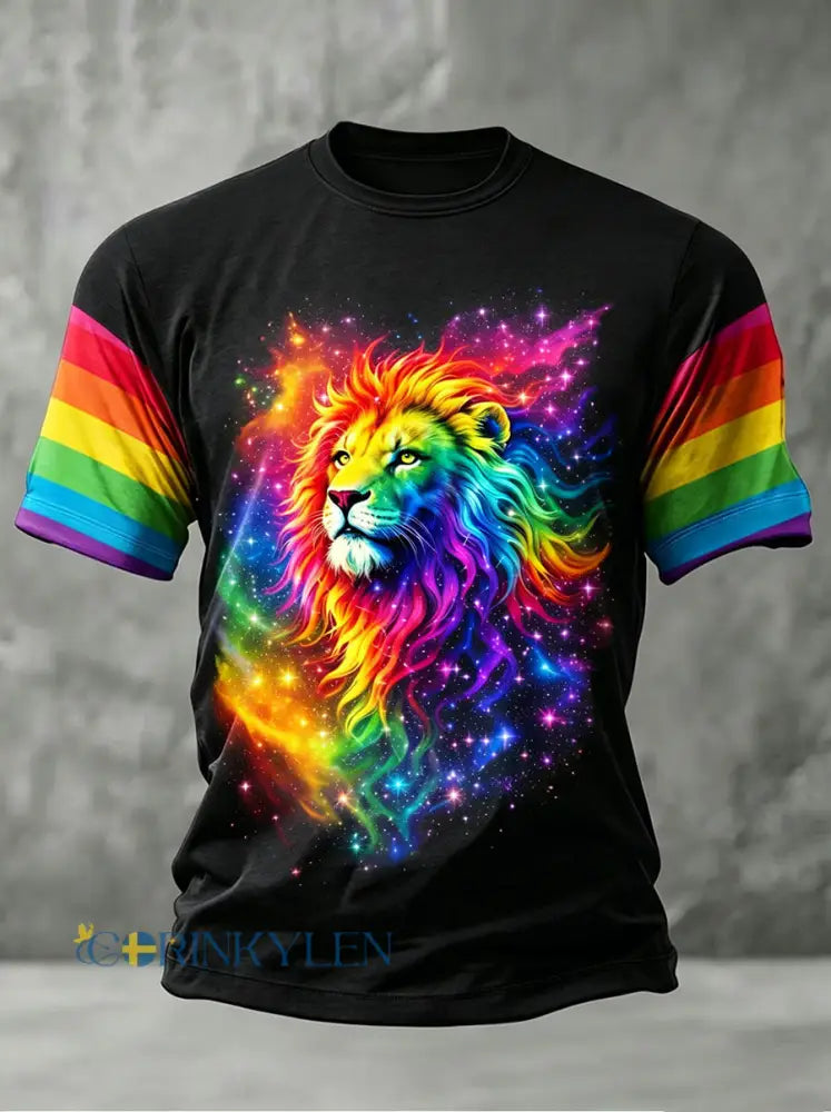 Mäns regnbåge lejon konst Print Casual T-shirt - som bild / S