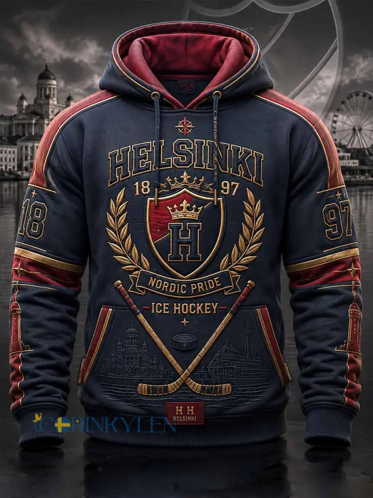 Mäns Retro 1897 HIFK ishockey lag tryckt tröjar - som bild / S