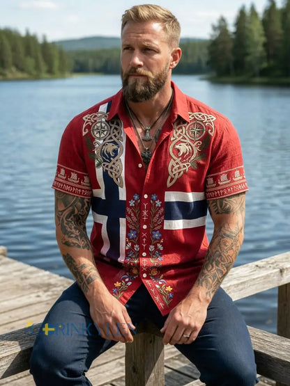 Mäns Retro Asymmetrisk blomster Print Casual Short-Slem skjjorta