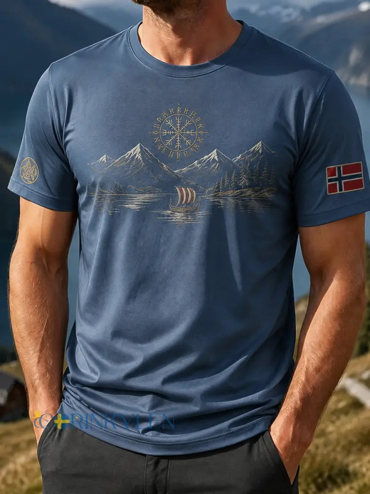 Mäns Retro berg utomhus Casual T-shirt - som bild / S