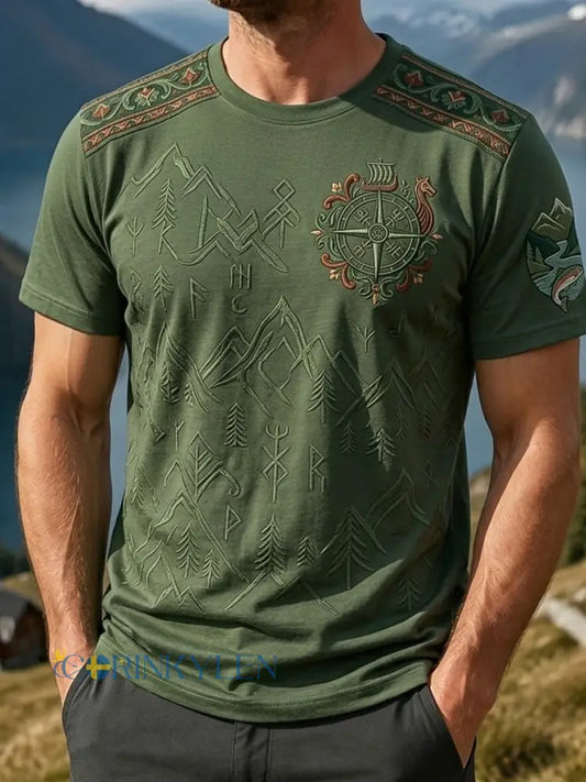Mäns Retro bergslandskap utomhus Casual T-shirt - som bild / S
