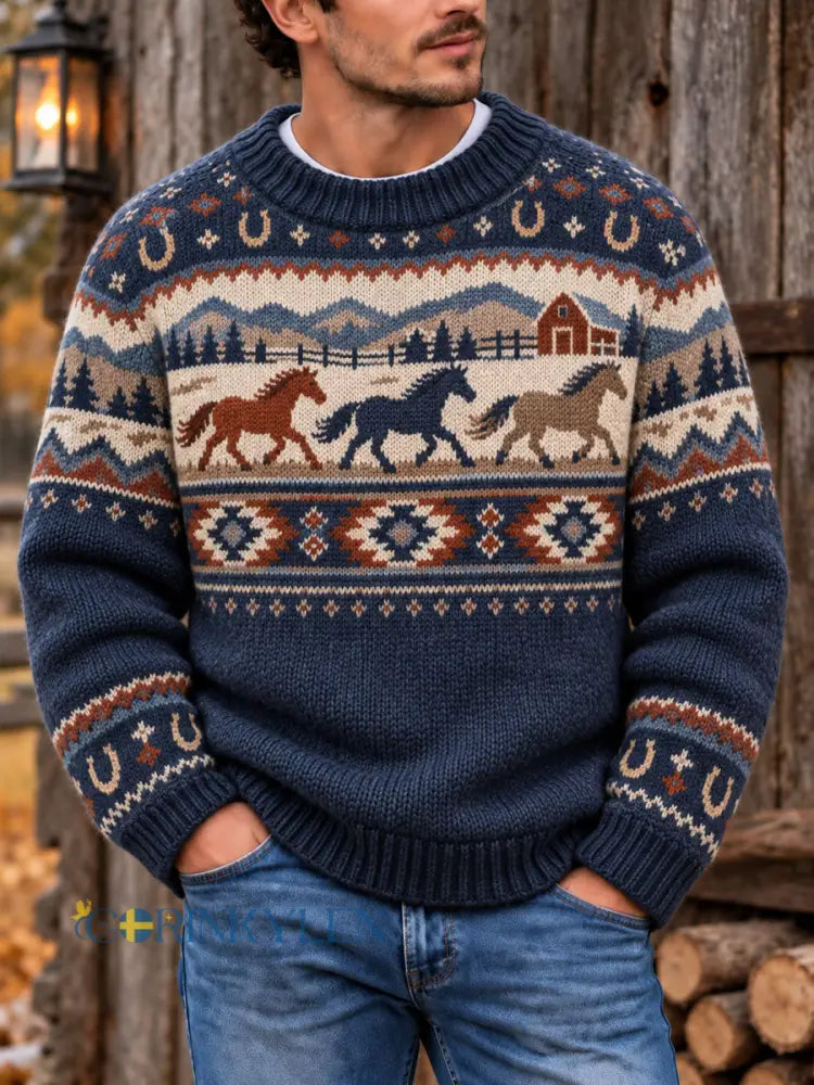 Mäns Retro Fair Isle Skriv ut Casual Crewneck tröjar - som bild / S