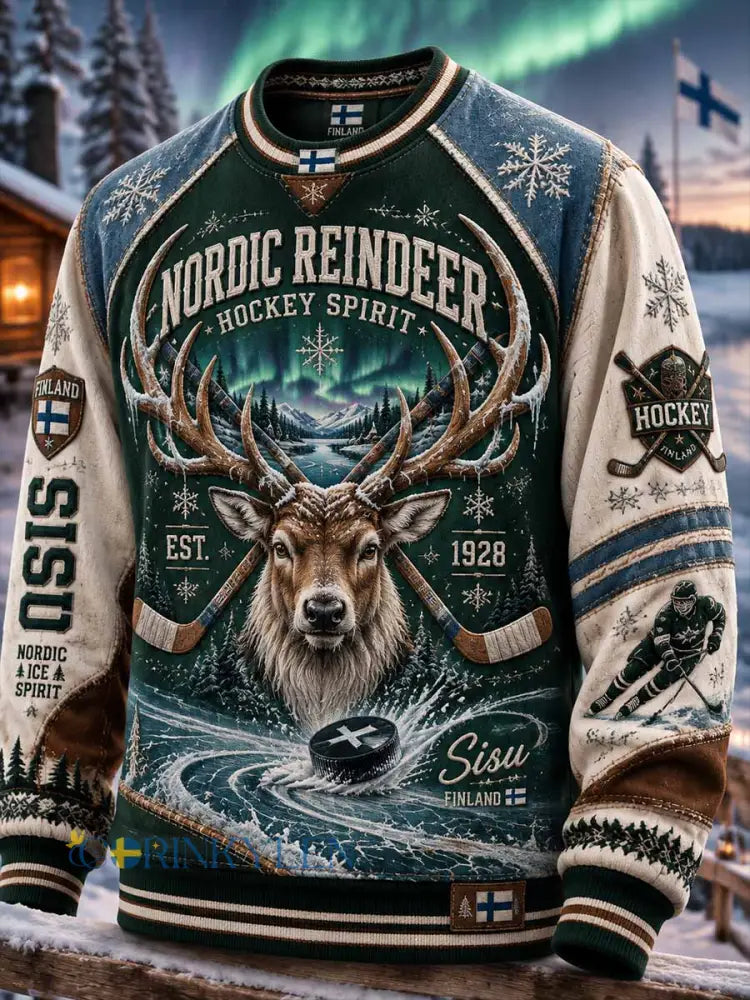 Mäns Retro Finska Ishockey Grafisk Sweatshirt - som bild / S