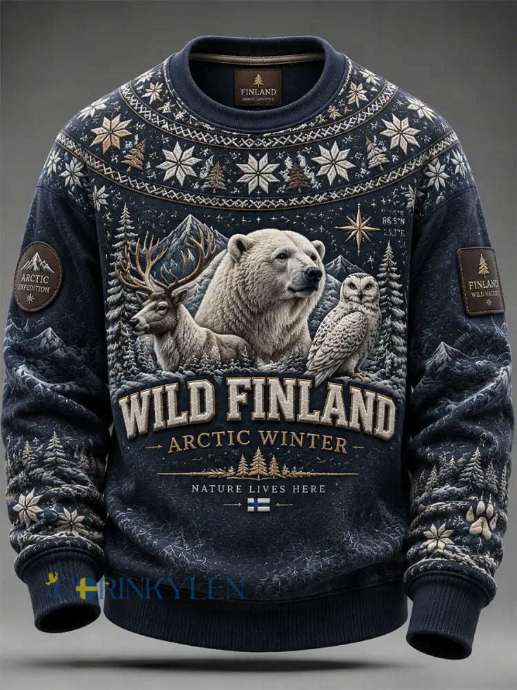 Mäns Retro Finska Julen Crewneck Sweatshirt - djupblåa / S