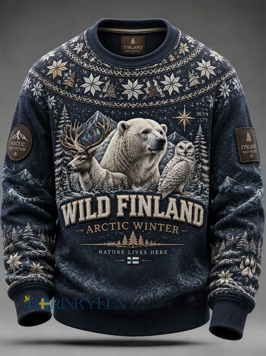 Mäns Retro Finska Julen Crewneck Sweatshirt - djupblåa / S