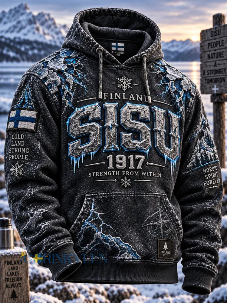 Mäns Retro Finska Självständighetsdagen Hoodig - svart / S