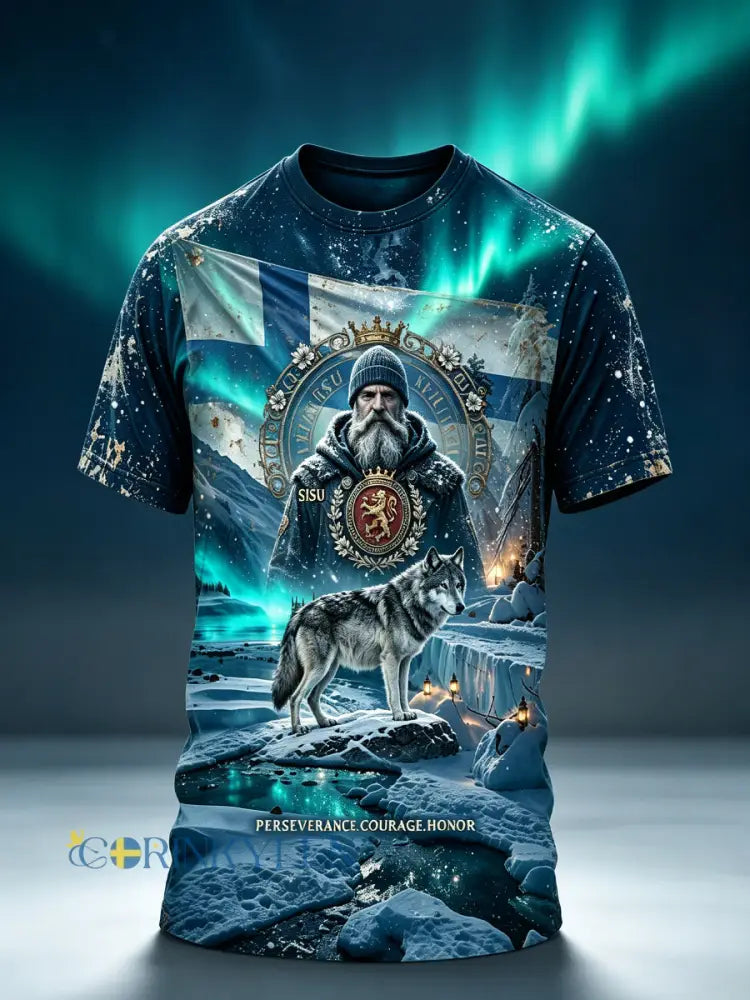 Mäns Retro Finska Veteran Sisu Spirit Rund-Hack T-shirt - A / S