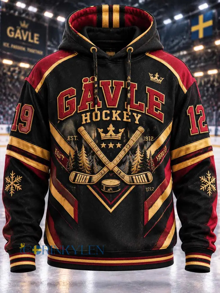 Mäns Retro Gävle Hockey mönster Tryckt sweathirt - som bild / S