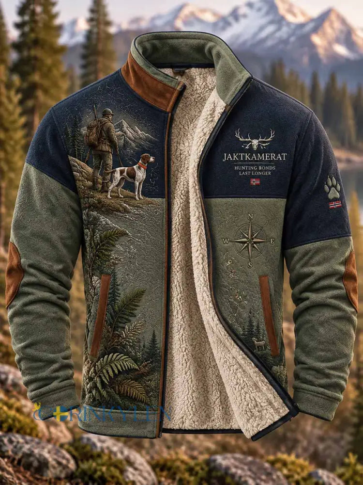 Mäns Retro jakt kultur mönster tryckta jacka - som bild / S