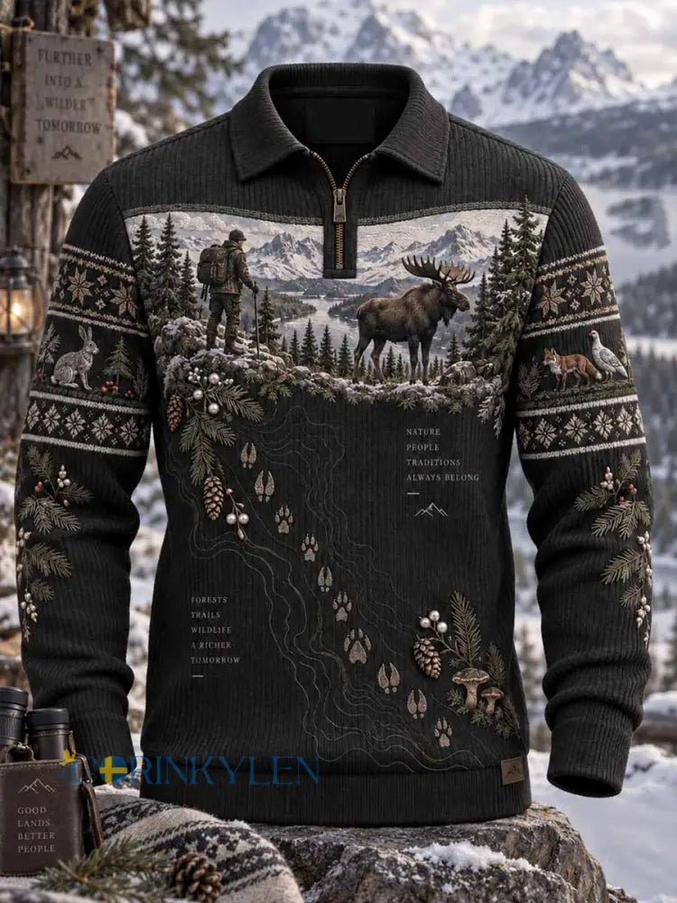 Mäns Retro jakt säsong mönster Print Sweatshirt - som bild / S