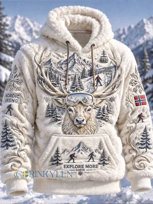 Mäns Retro Moose skid mönster tryckt huvat - som bild / S