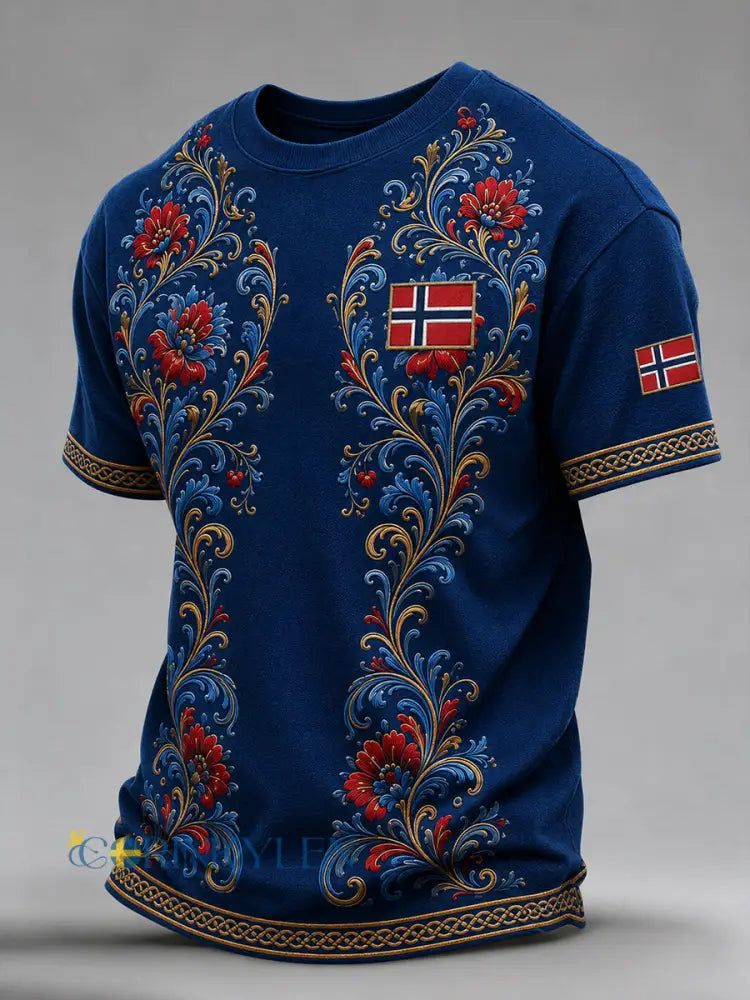 Mäns Retro Nordic-stil T-shirt med norsk konst Skriv - A / S