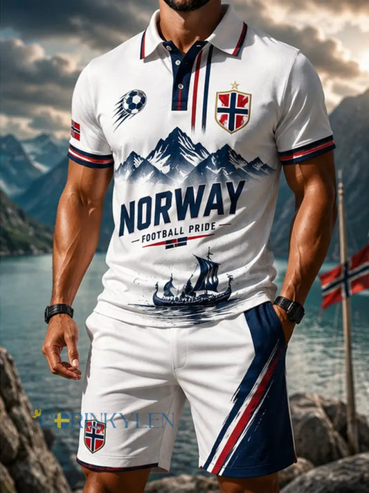 Mäns Retro norska “Forward” Fotboll Casual Polo Shorts Set - som bild / S