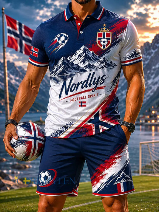 Mäns Retro norska fotboll Mountain Casual Polo Shorts Set - som bild / S