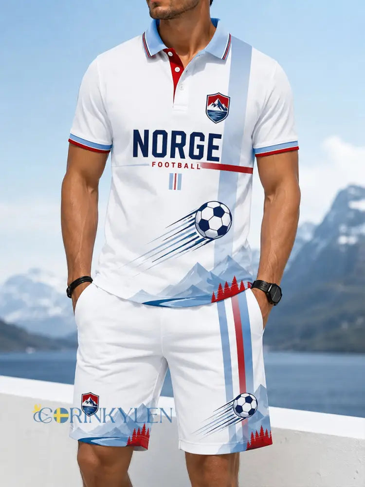 Mäns Retro norska fotbollsmatch konst utskrift Polo skjorta 2-stycke Set - A / S