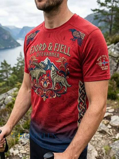 Mäns Retro norska landskap utomhus Casual T-shirt