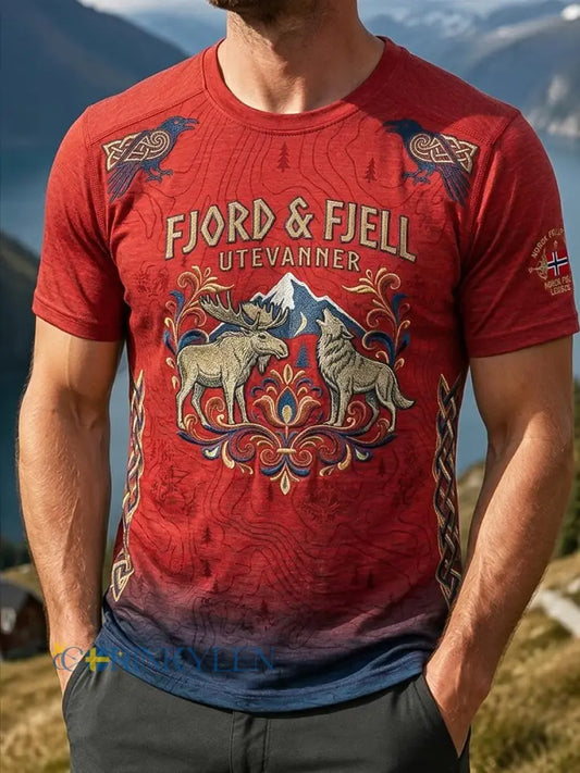 Mäns Retro norska landskap utomhus Casual T-shirt - flerlog / S