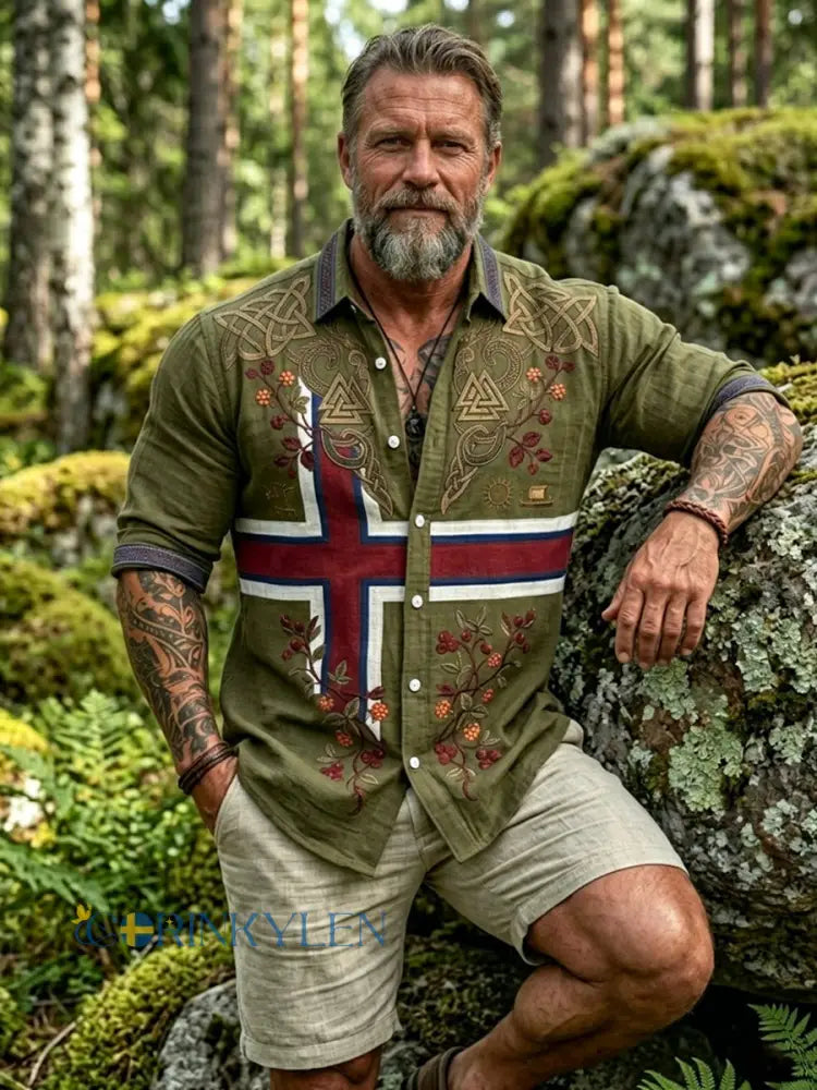 Mäns Retro norska Totem Casual Långärm skjorta