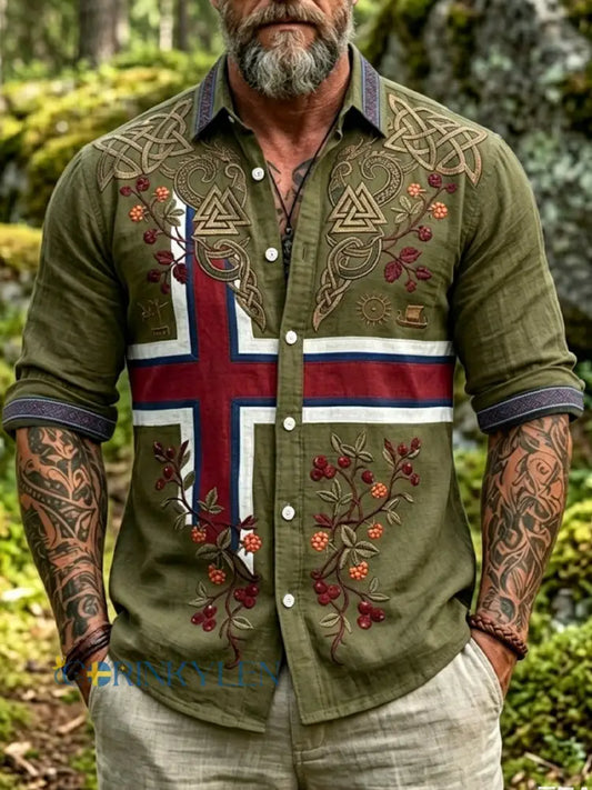 Mäns Retro norska Totem Casual Långärm skjorta - som bild / S