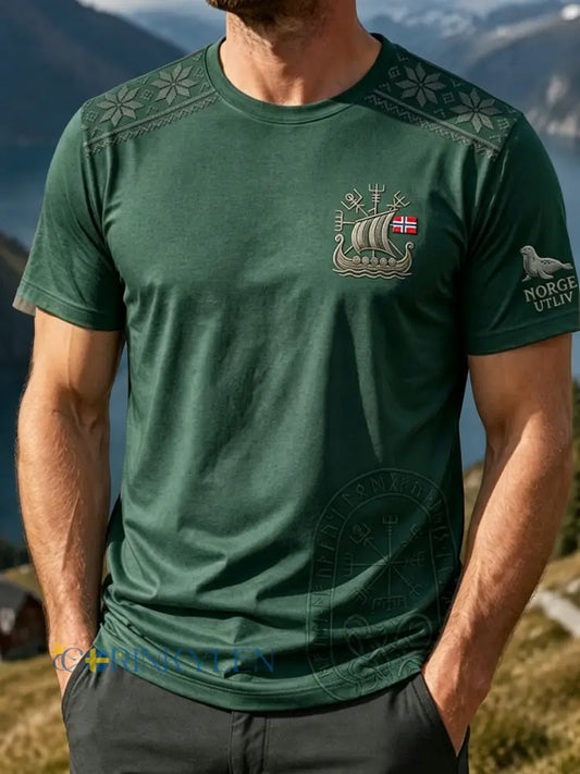 Mäns Retro norska utomhus Casual T-shirt - som bild / S