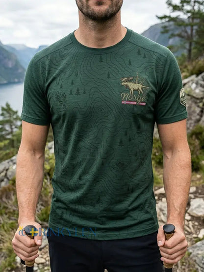 Mäns Retro Norwegian Forest Scenic Outdoor Casual T-shirt - flerlog / S