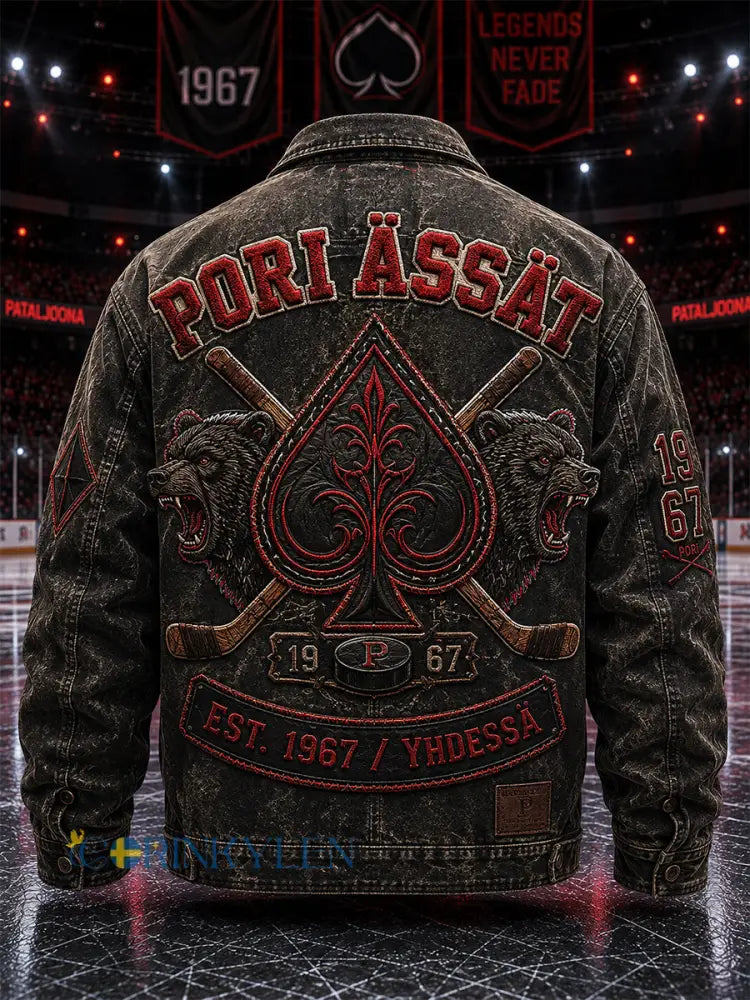 Mäns Retro Porin Ässät Finska Hockey Lover Långärm Jacka - som bild / S