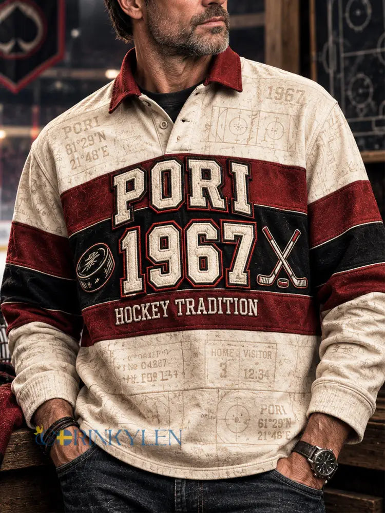 Mäns Retro Porin Ässät Finska Hockey Lover Långärm Polo tröj - bäie / S