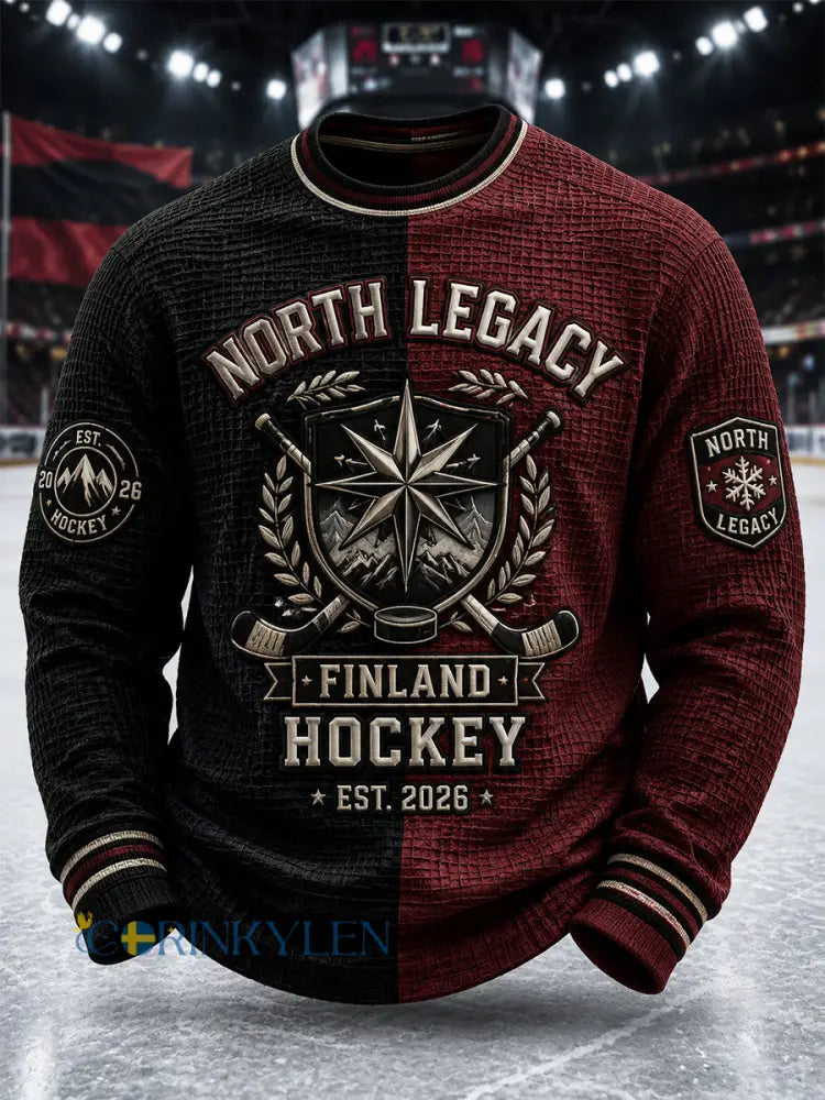 Mäns Retro Porin Ässät Finska Hockey Lover Långärm våffla topp - svart / S