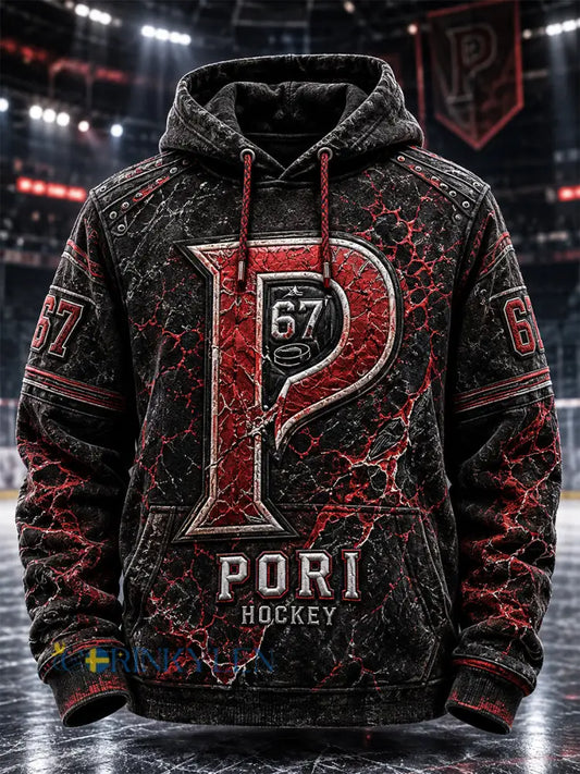Mäns Retro Porin Ässät Finska hockeyälskare Långärm Huska - svart / S