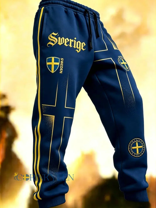 Mäns Retro Svensk fotboll älskare 2026 Skriv ut Sportbyxor - blå / S