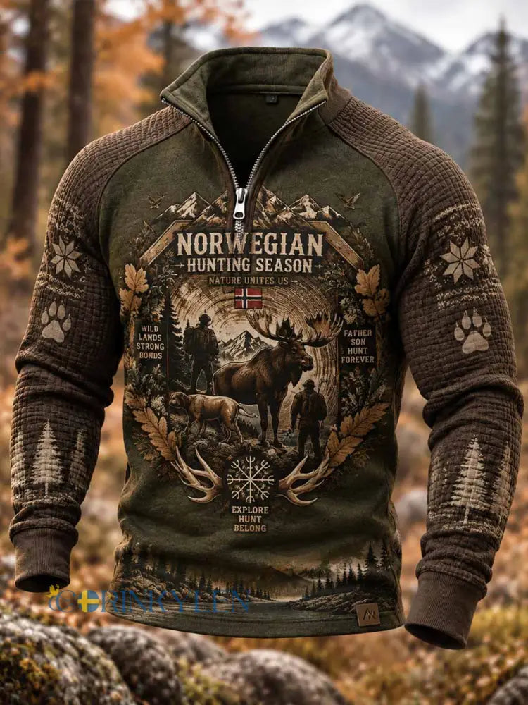 Mäns Retro Traditionella jakt mönster Print Sweatshirt - som bild / S