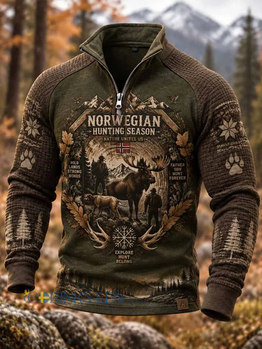 Mäns Retro Traditionella jakt mönster Print Sweatshirt - som bild / S