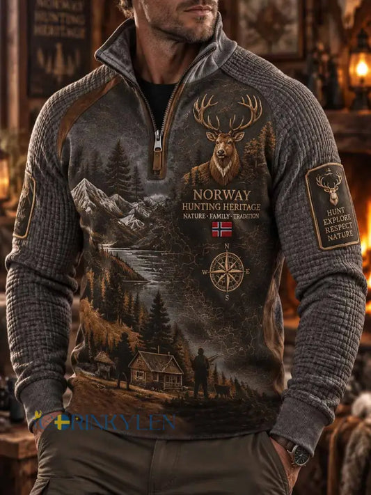 Mäns Retro Traditionella Jakt mönster Tryckt tröj - som bild / S