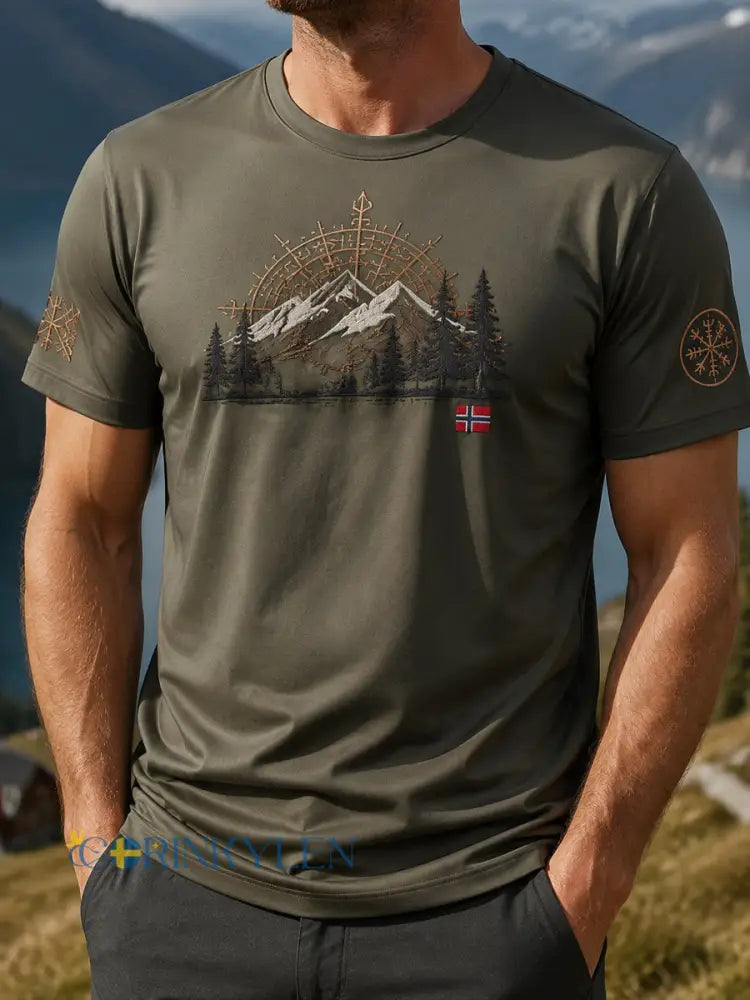 Mäns Retro utomhus bergslandskap Casual T-shirt - flerlog / S