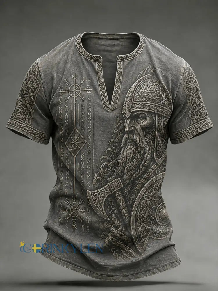 Mäns Retro Viking Element Skriv ut Casual V-hals topp - A / S