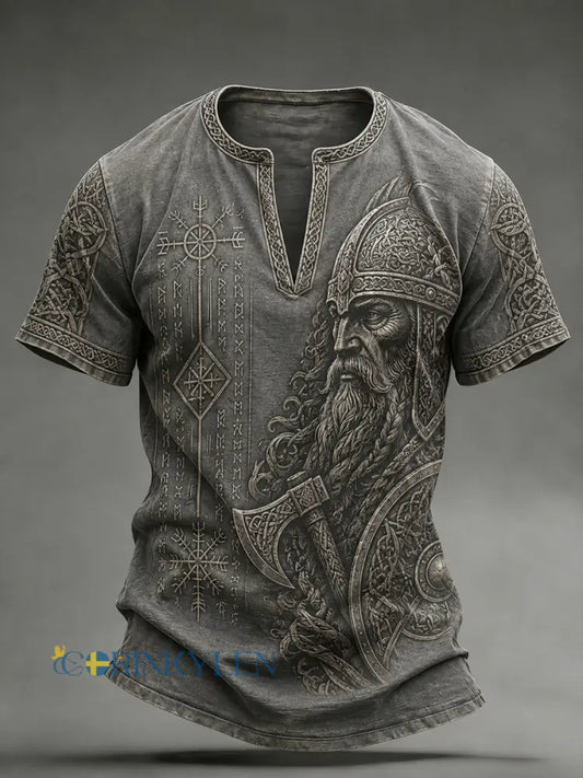 Mäns Retro Viking Element Skriv ut Casual V-hals topp - A / S