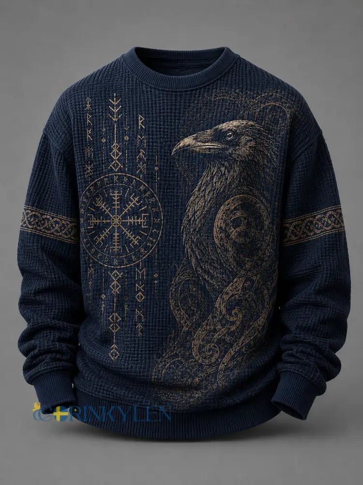 Mäns Retro Viking Element Skriv ut våffel sticka Långärm Hoodie Långärm - A / S