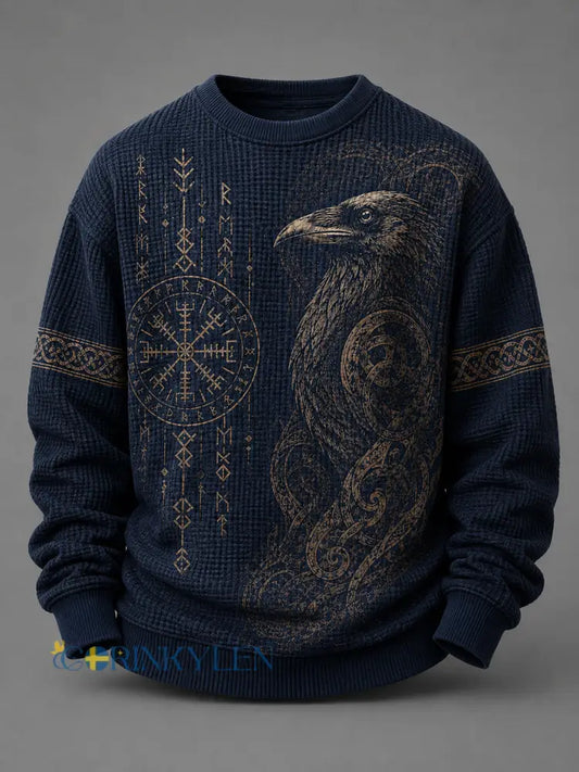 Mäns Retro Viking Element Skriv ut våffel sticka Långärm Hoodie Långärm - A / S