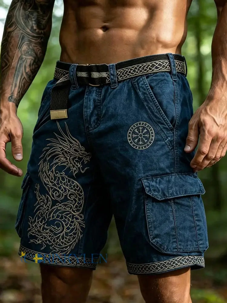 Mäns Retro Viking konst Print Casual Shorts - A / S