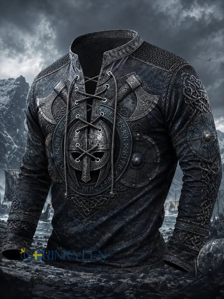 Mäns Retro Viking konst Print Casual Topp - A / S