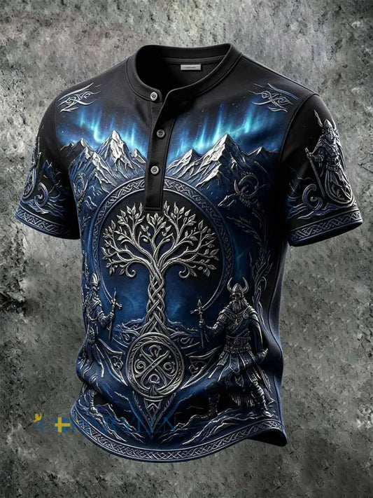 Mäns Retro Viking krigare Print Casual T-shirt - som bild / S