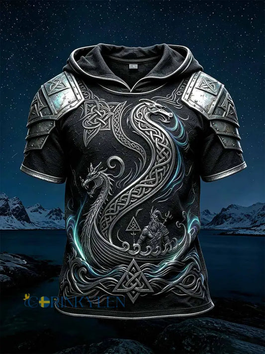 Mäns Retro Viking Print Casual Hoodie. - som bild / S