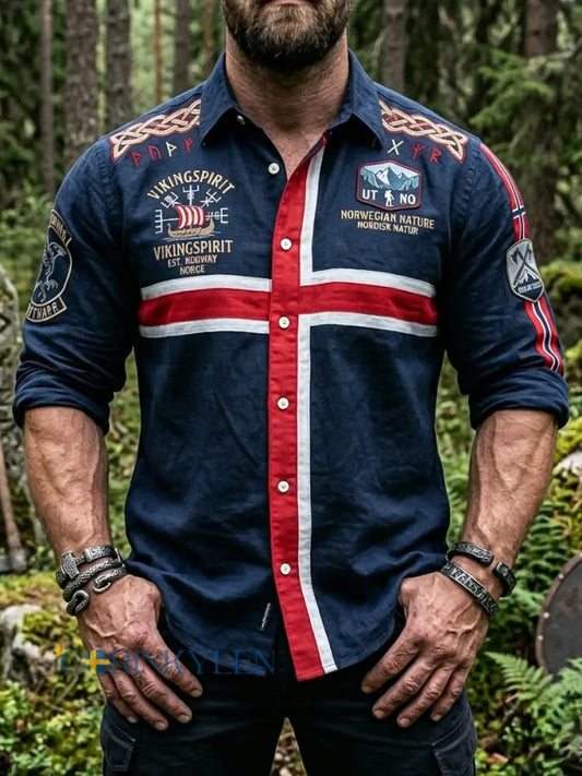 Mäns Retro Viking Totem Patchwork Casual tröja - som bild / S