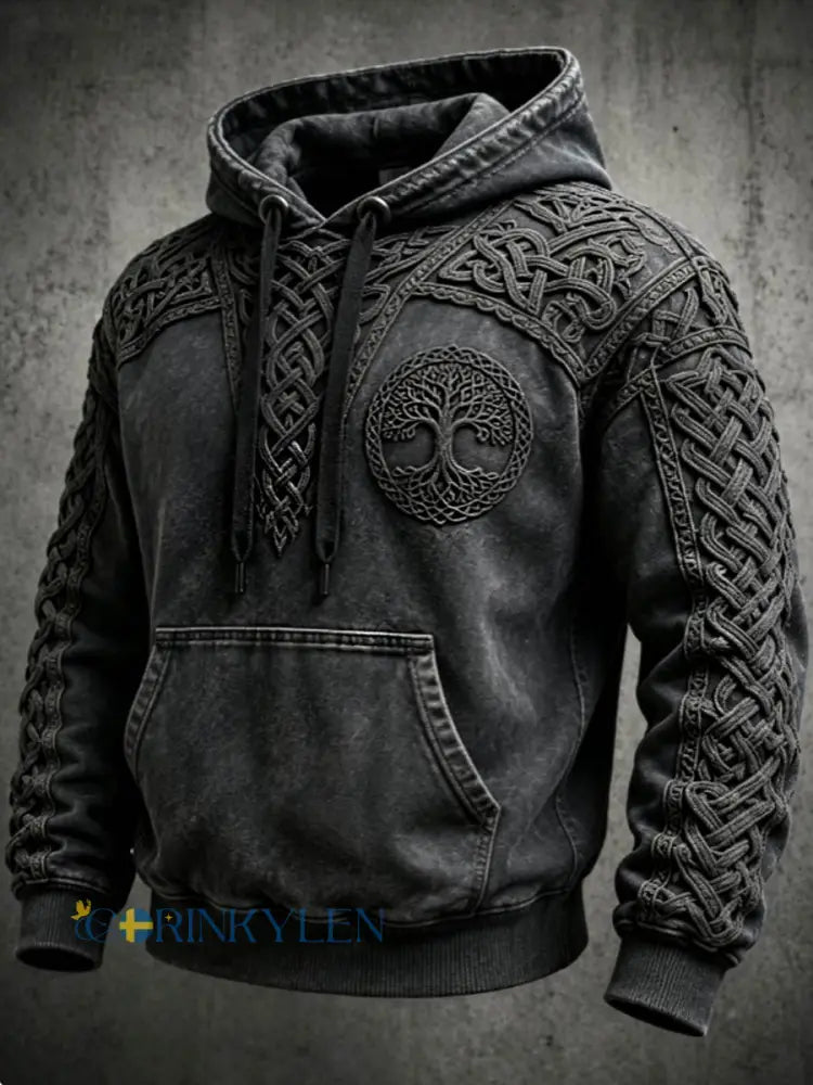 Mäns Retro Viking Valknut träd Liv överstora drop-Shulder Hoodie. - grå / S