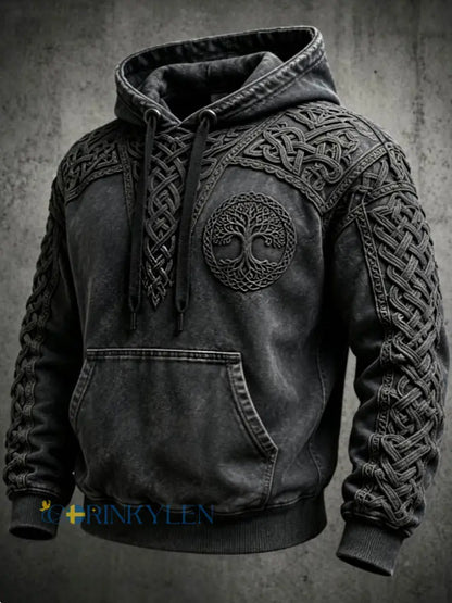 Mäns Retro Viking Valknut träd Liv överstora drop-Shulder Hoodie. - grå / S