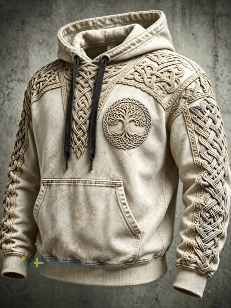 Mäns Retro Viking Valknut träd Liv överstora drop-Shulder Hoodie. - kräkvit / S